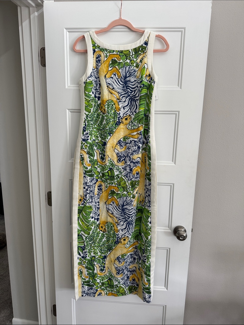 Lilly Pulitzer Yellow & Green Tropical Leopard Maxi Dress. Palm Prowl Vintage